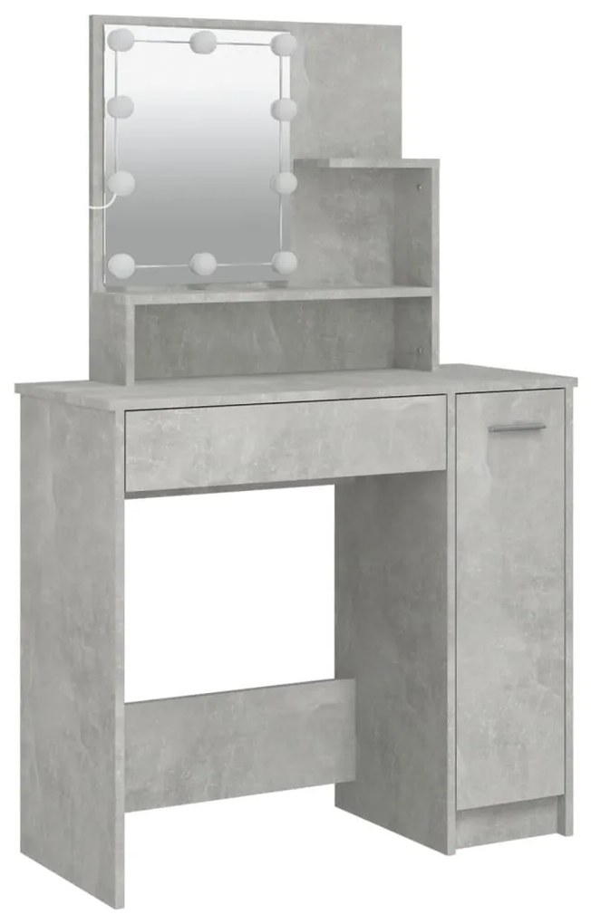 betonszürke fésülködőasztal LED-del 86,5 x 35 x 136 cm