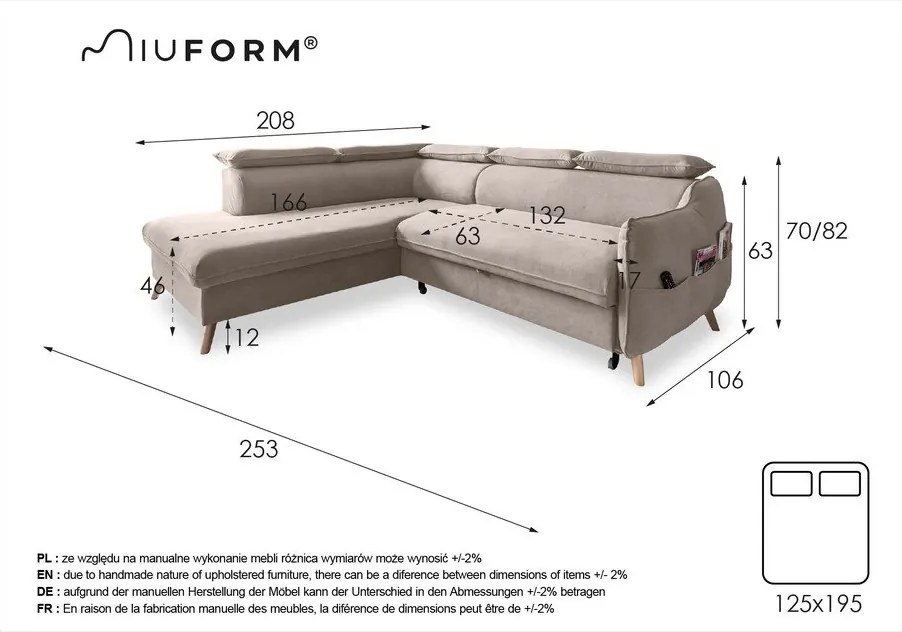 Világosszürke kinyitható sarokkanapé (bal oldali) Sweet Harmony – Miuform