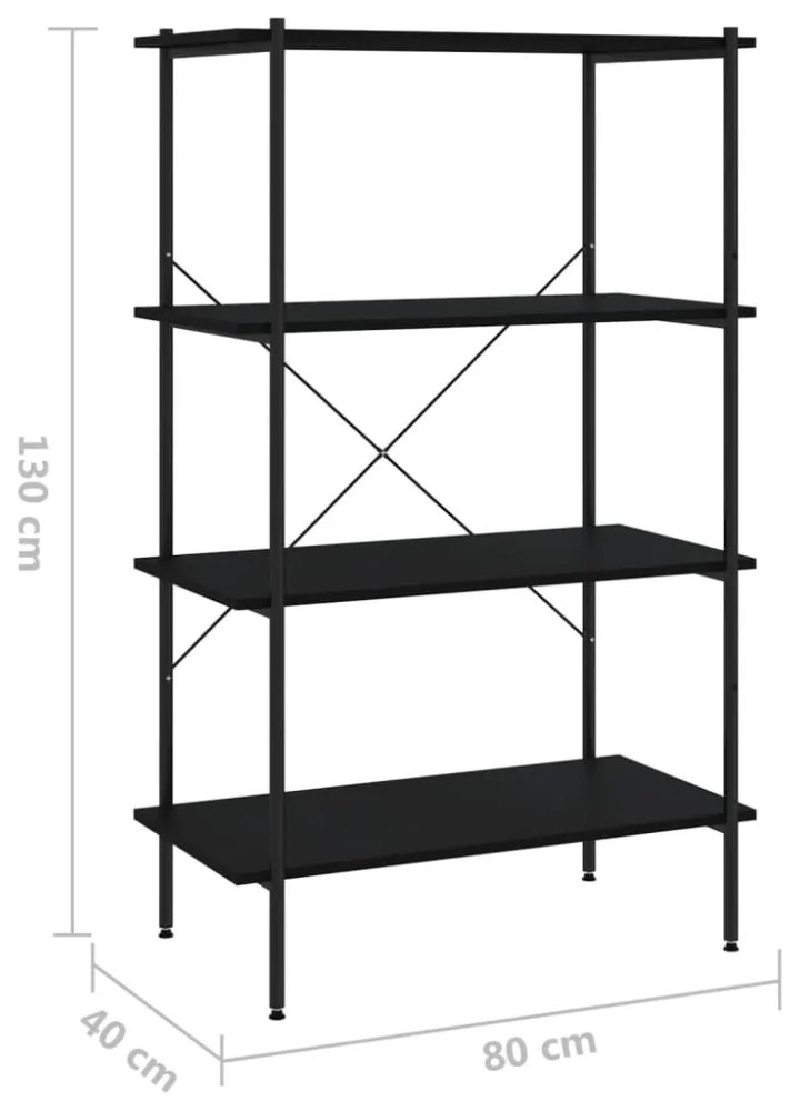 fekete 4 szintes polcrendszer 80 x 40 x 130 cm