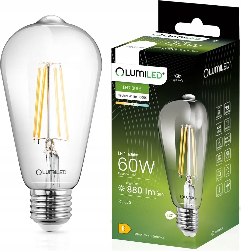 Led izzó E27 Edison ST64 8W 60W Retro Dekorációs Filament