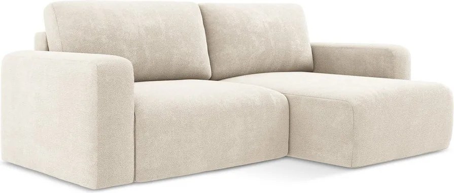 Krémszínű zsenília kinyitható-tárolóhelyes sarokkanapé (jobb oldali-heverő résszel) Kona – Makamii