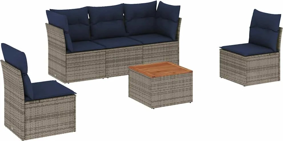 vidaXL 6 részes szürke polyrattan kerti ülőgarnitúra párnával