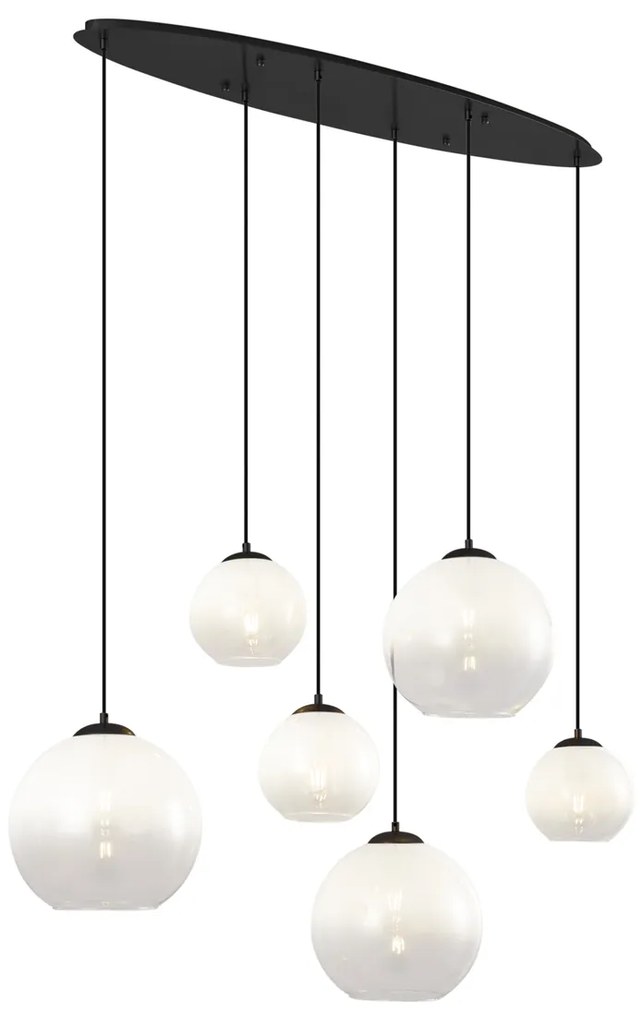 Modern fekete függőlámpa fehér üveggel, téglalap alakú, 6-lámpás - Misty