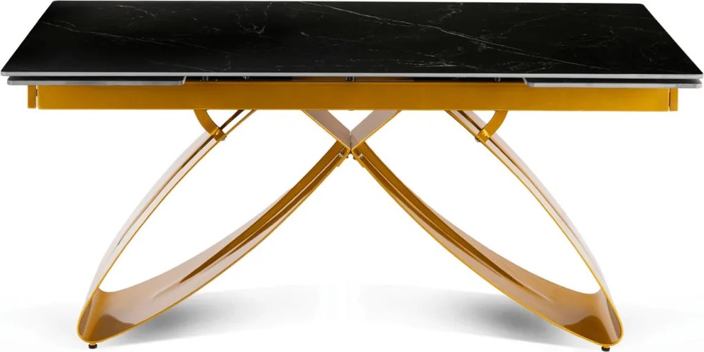 Kihúzható kerámia étkezőasztal 160–240 cm méretben, fekete márvány/arany színben LUIGI
