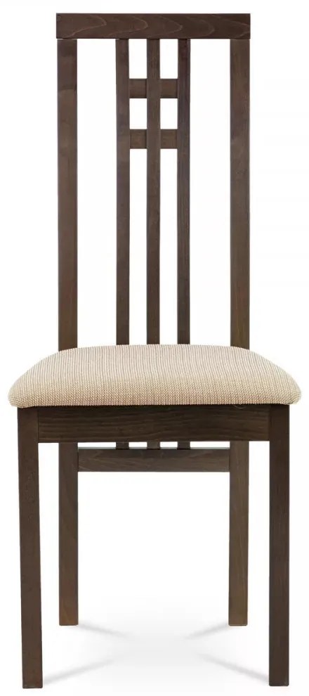 Scaun de Dining din Lemn Masiv de Fag, Nuanță Nuc, cu Tapițerie Crem – BC-2482