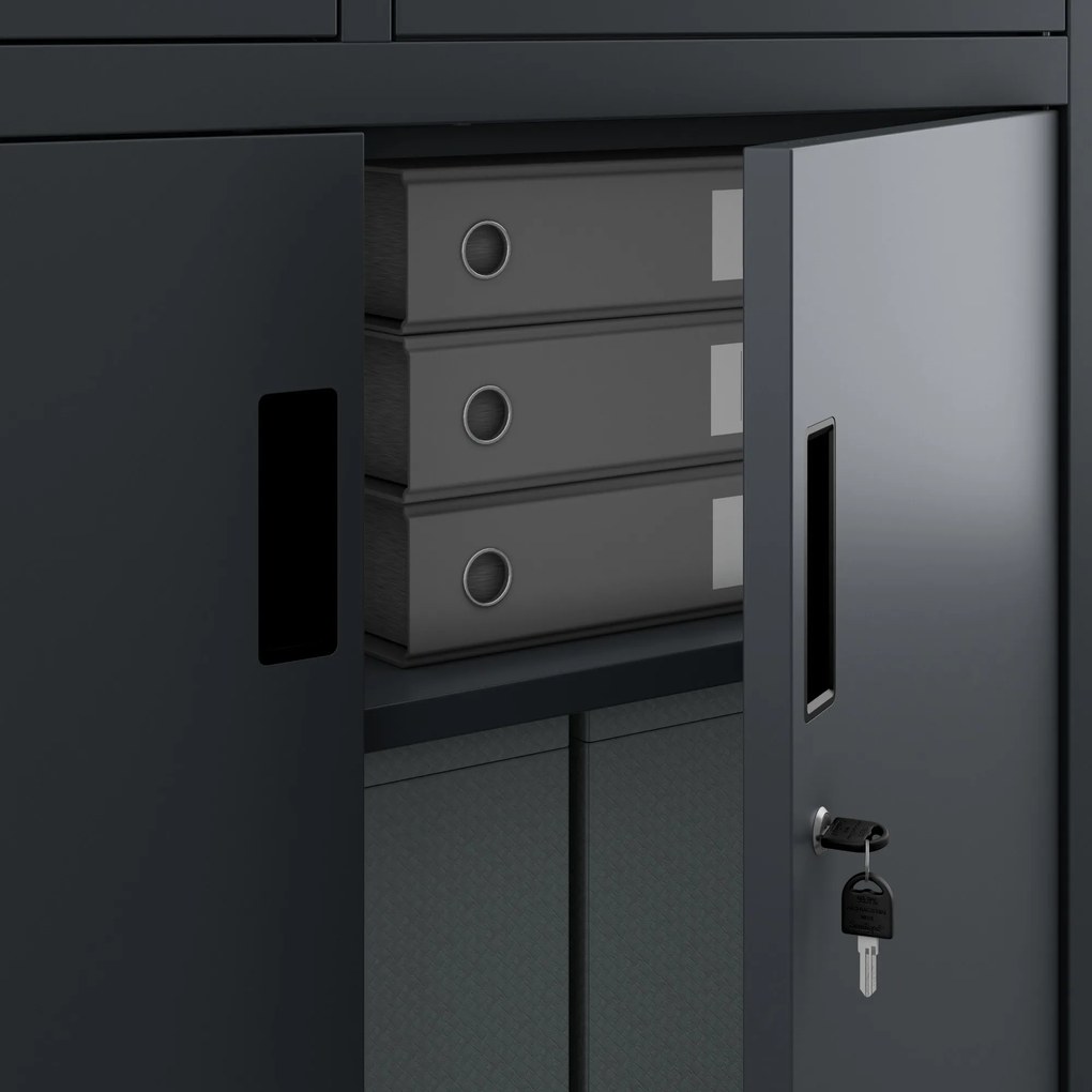 Fém iratszekrény széffel, vitrinnel és fiókokkal FILIP, 900 x 1850 x 400 mm, antracit