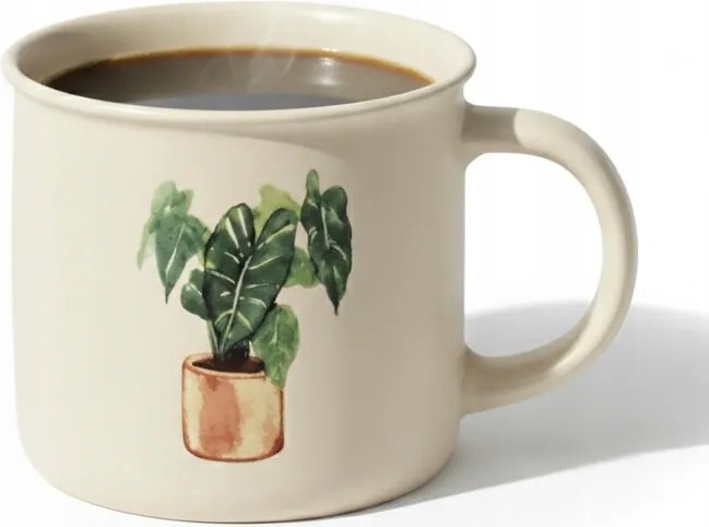 Teás kávéscsésze Kényelmes 355 ml Növényi füllel bézs kerámia