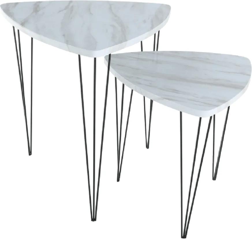 2 db kávézóasztal, fehér márvány/fekete fém mintázat, STOFOL