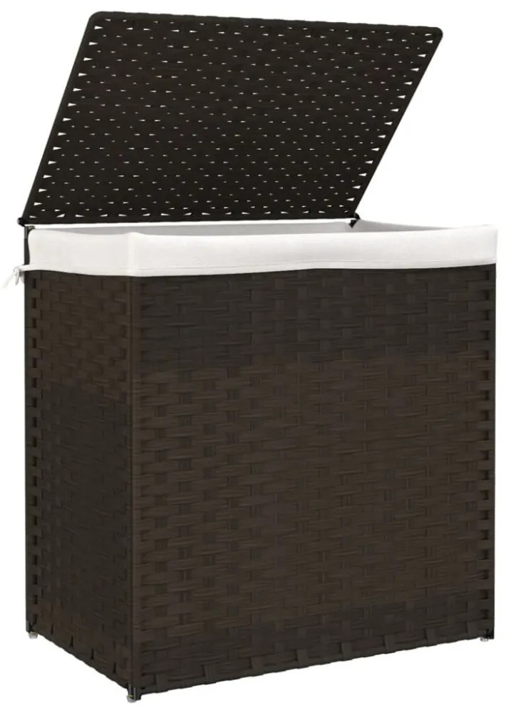 sötétbarna polyrattan szennyeskosár 2 rekesszel 53x35x57 cm