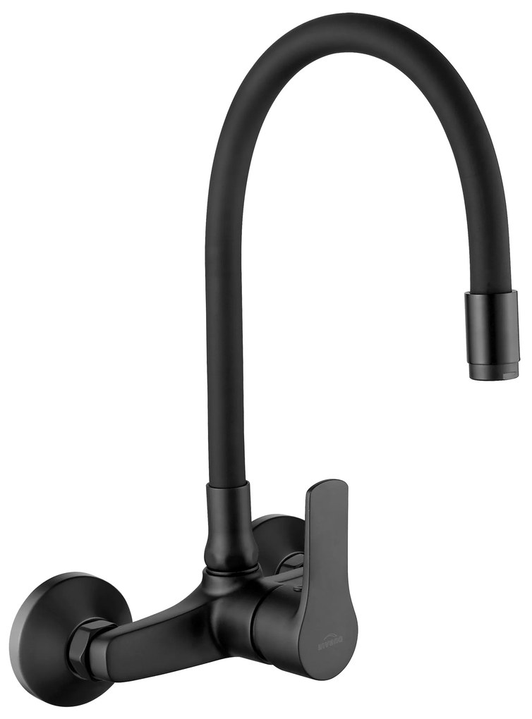 Invena Verso, falra szerelhető konyhai csaptelep 150mm elasztikus karral, fekete matt, INV-BC-82-E44-L