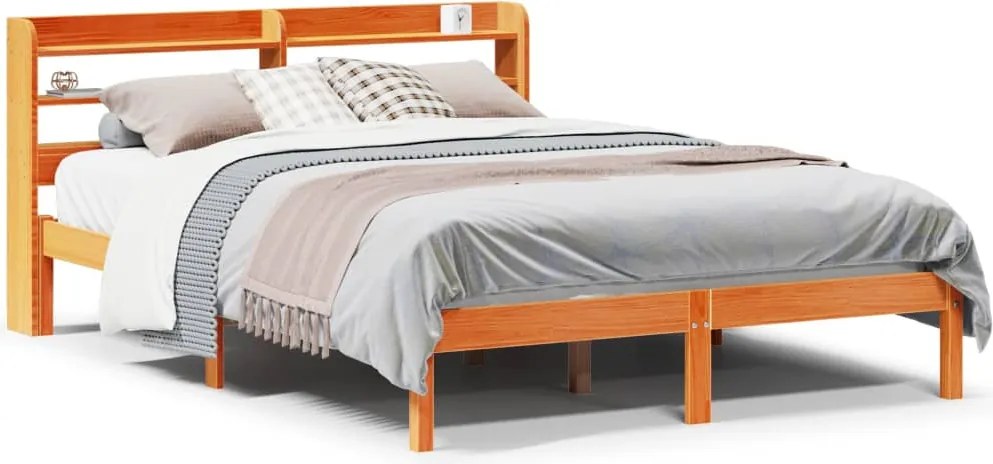 vidaXL viaszbarna tömör fenyőfa ágykeret fejtámlával 140 x 190 cm