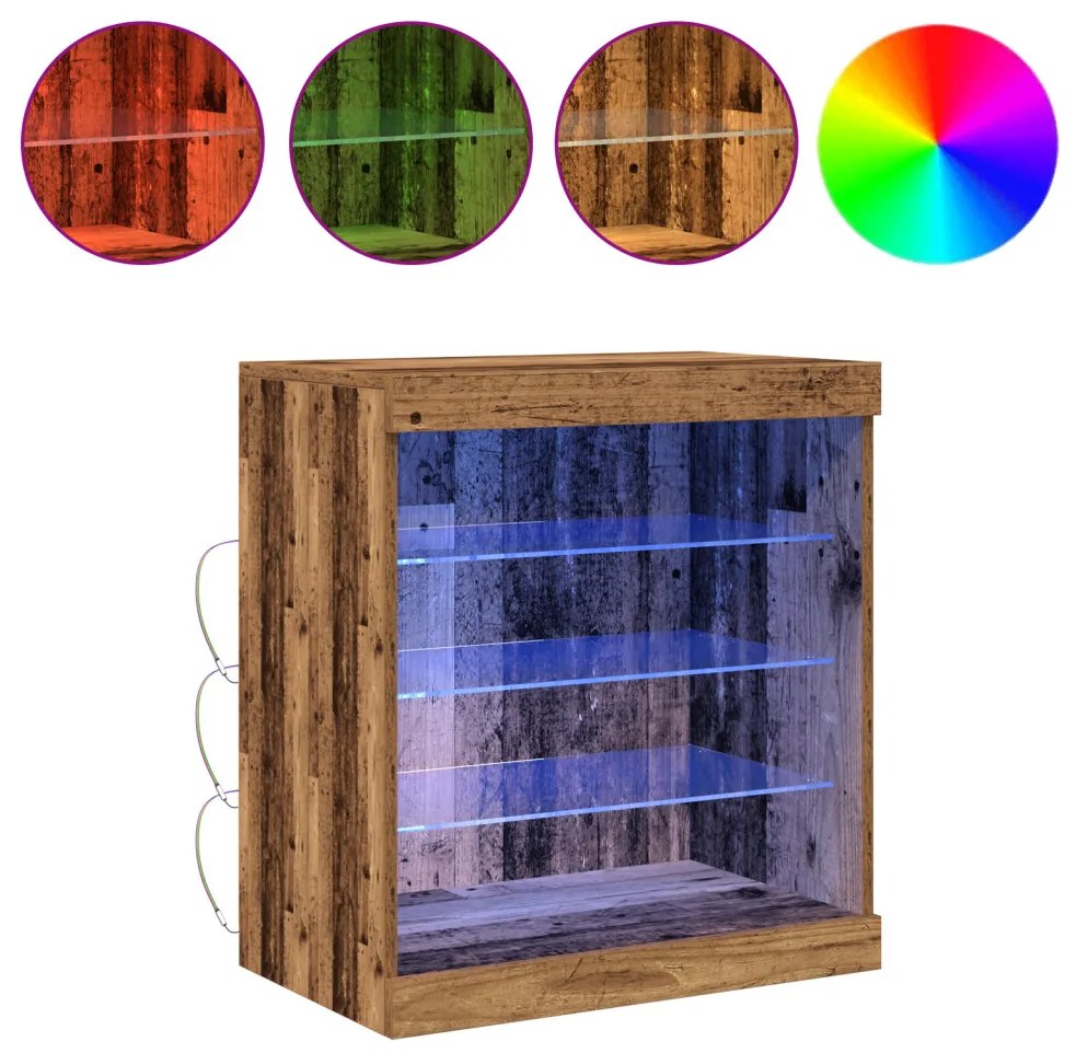 Oldalbord LED világítással, Régi fa 60,5x37x67 cm
