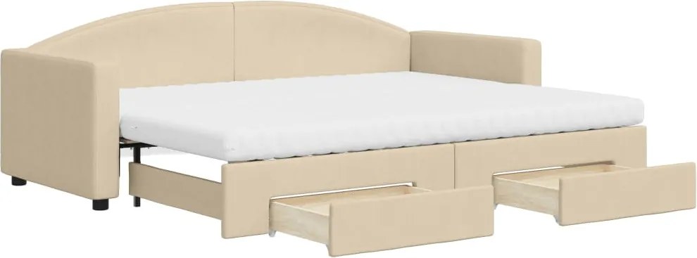 vidaXL krémszínű kihúzható szövet heverő fiókokkal 80 x 200 cm