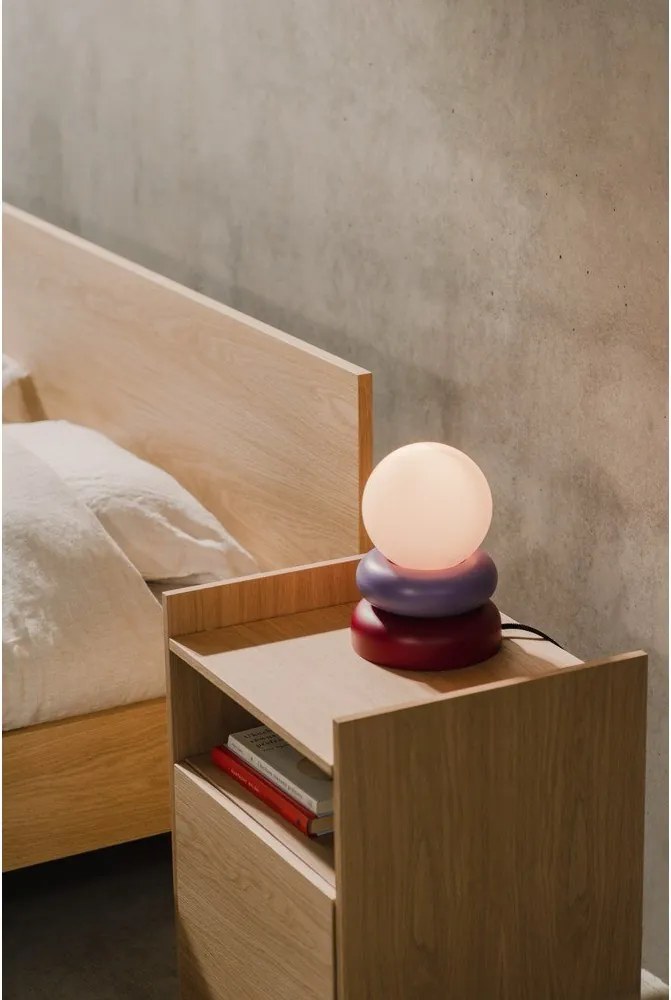 Piros-lila tömörfa asztali lámpa üveg búrával (magasság 24 cm) Otem – noo.ma