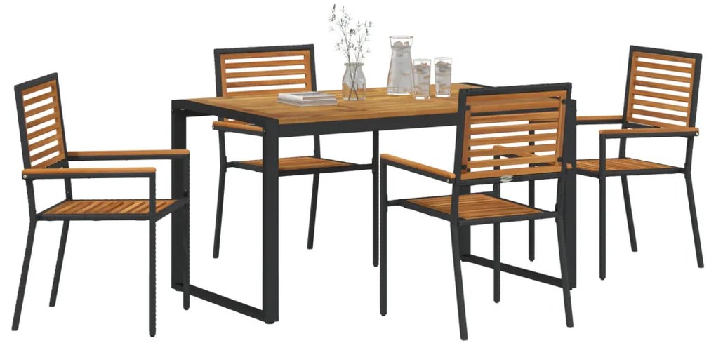 Kert étkező szett 5 pcs Fekete és Fa 140 x 80 x 75 cm