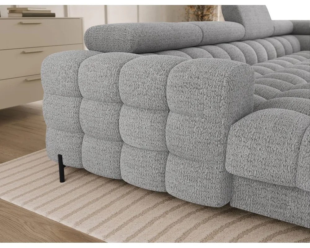 Szürke buklé kinyitható sarokkanapé (jobb oldali-U alakú) Feraria – ELTAP