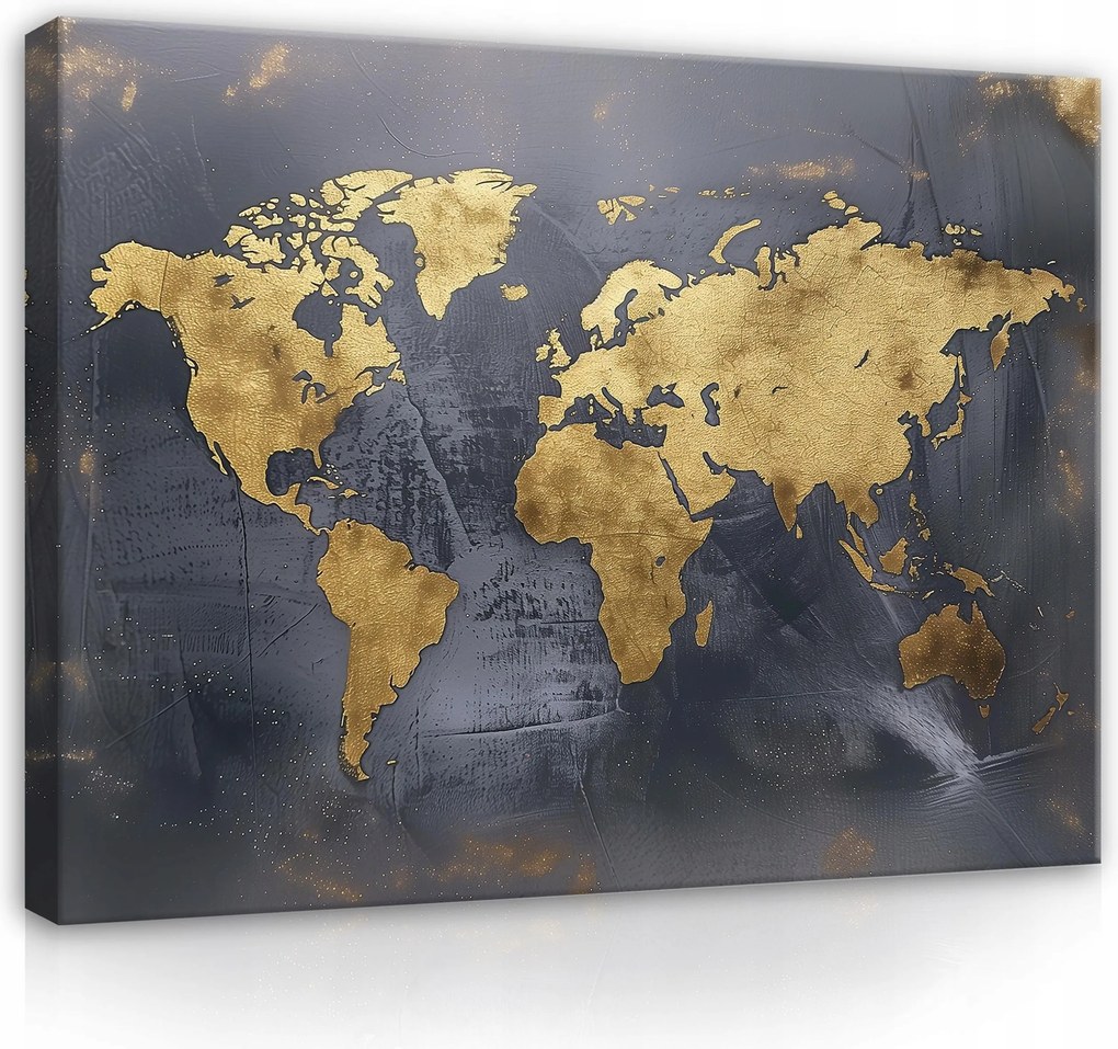 Vászonkép Világtérkép Fekete Arany Modern Vászon Falikép 60x40