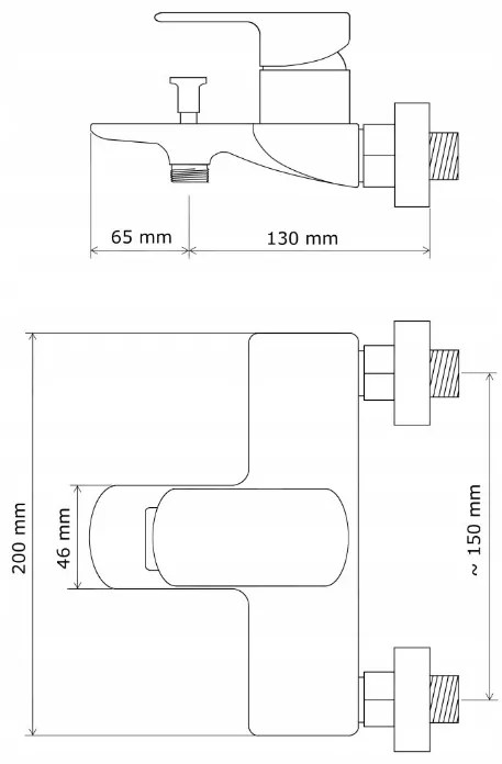 Gamma Cubic, falra szerelhető kádcsaptelep, fekete matt, GMA-KAT00491