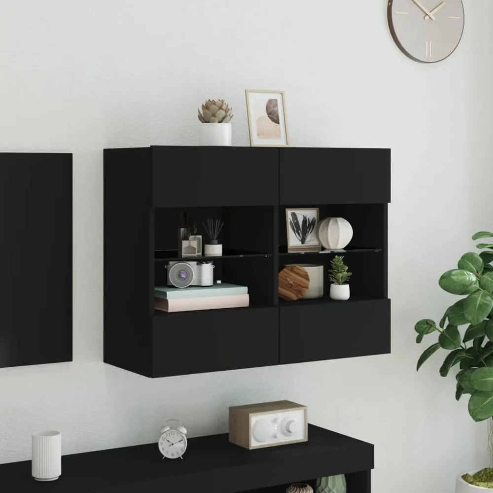 fekete fali TV-szekrény LED-világítással 78,5x30x60,5 cm