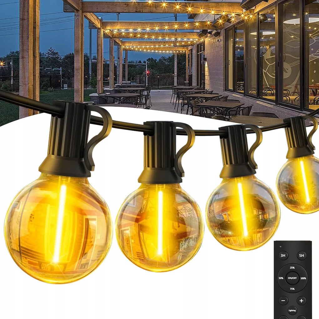 Kerti fényfüzér 20M 35X Led izzó távirányító tompítható lánc