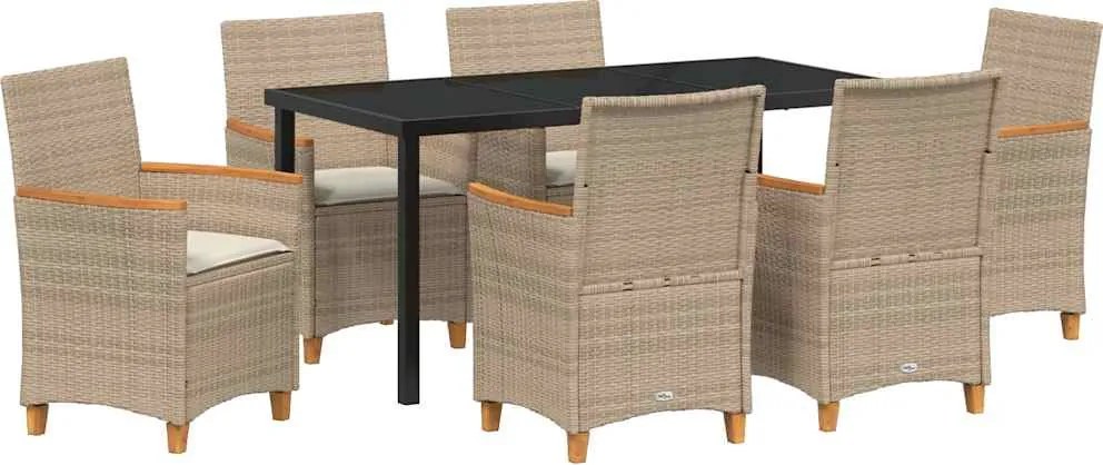 vidaXL Kert étkező szett 7 pcs Bézs polirattan