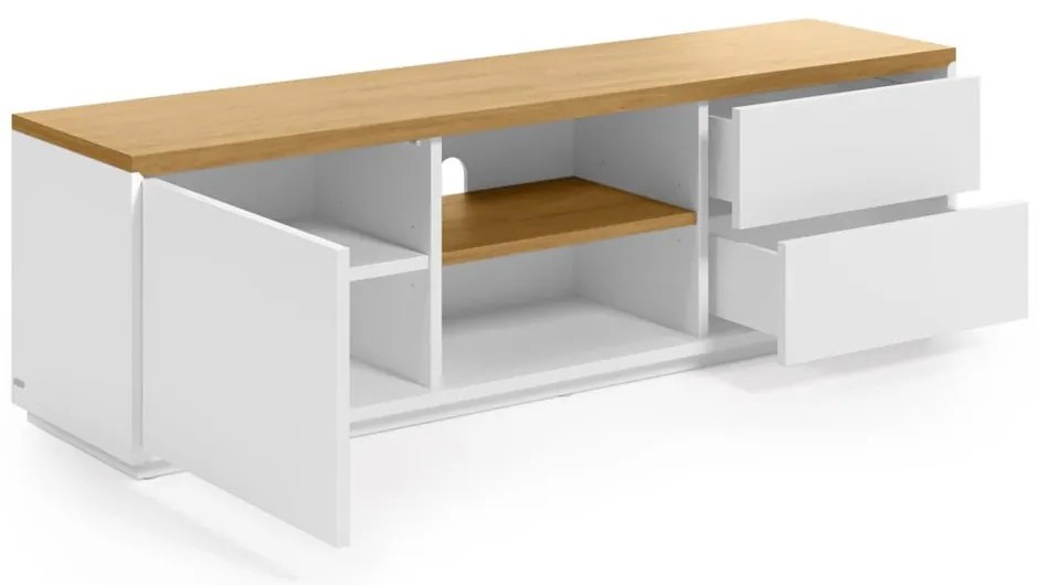 Fehér TV-állvány tölgyfa dekorral 150x44x36 cm Abilen – Kave Home