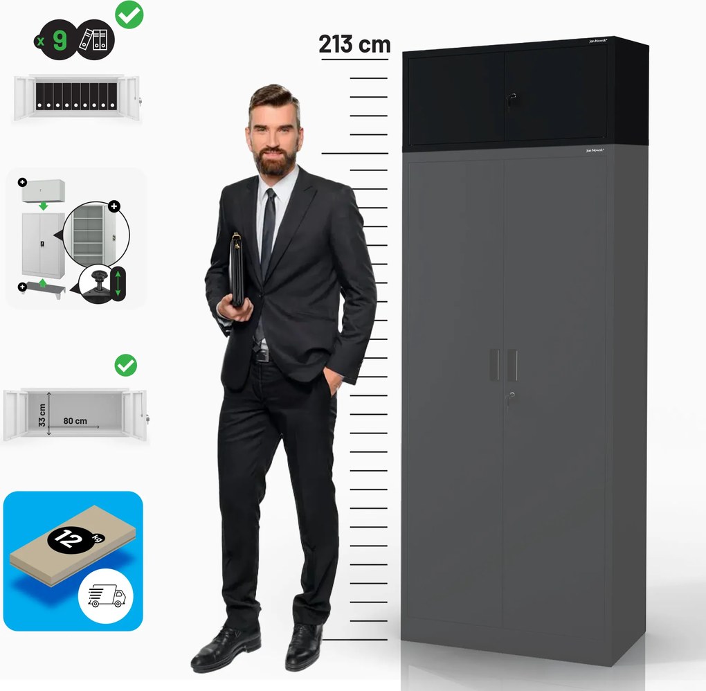 Felső szekrényelem EWA Compact öltözőszekrényhez – 800 x 380 x 400 mm, fekete