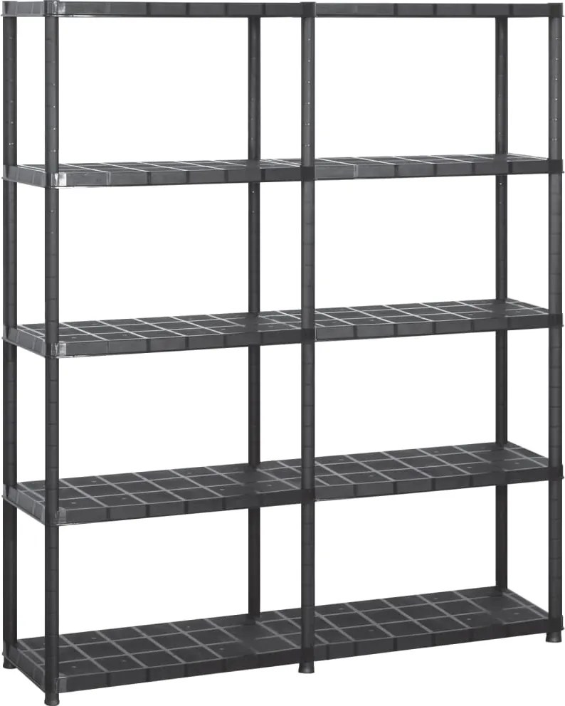 vidaXL fekete műanyag 5 szintes tárolópolc 142 x 38 x 170 cm