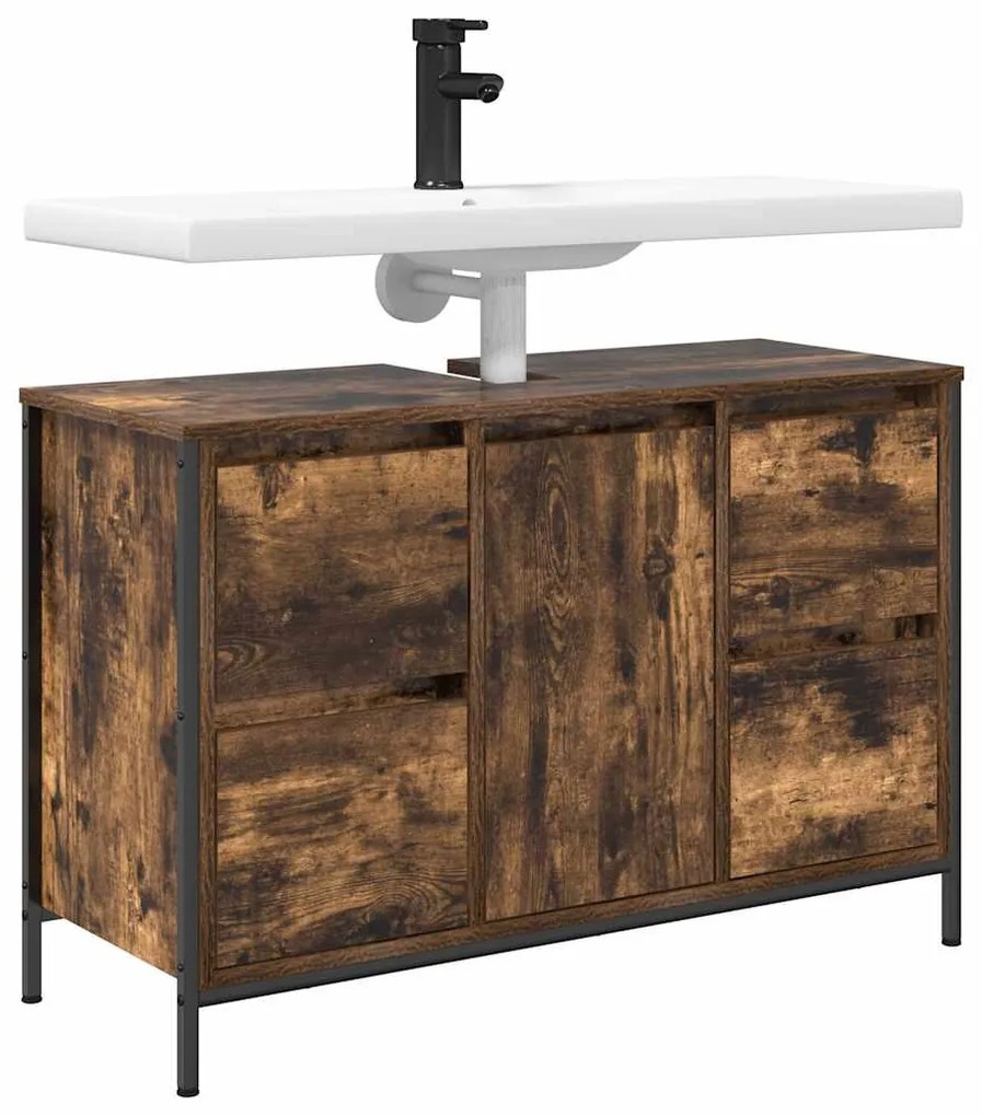 Füstös tölgy mosdószekrény fiókokkal 90x34,5x60 cm