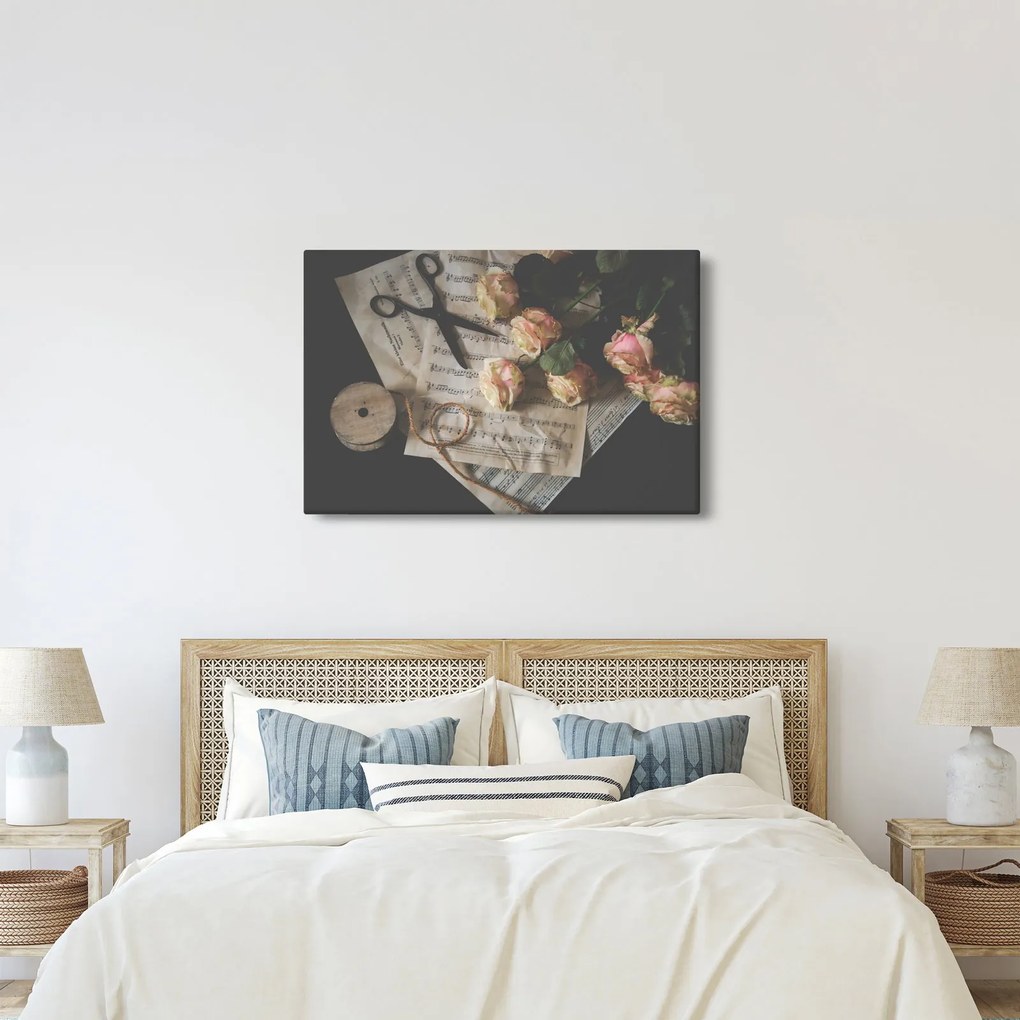 A zenei jegyzetek és a rózsák képe (90x60 cm)