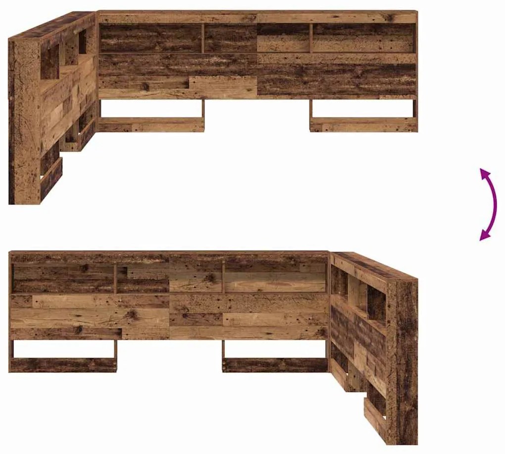 Tároló fejtámla polcokkal fejtámlával Régi fa 200 cm Faanyag