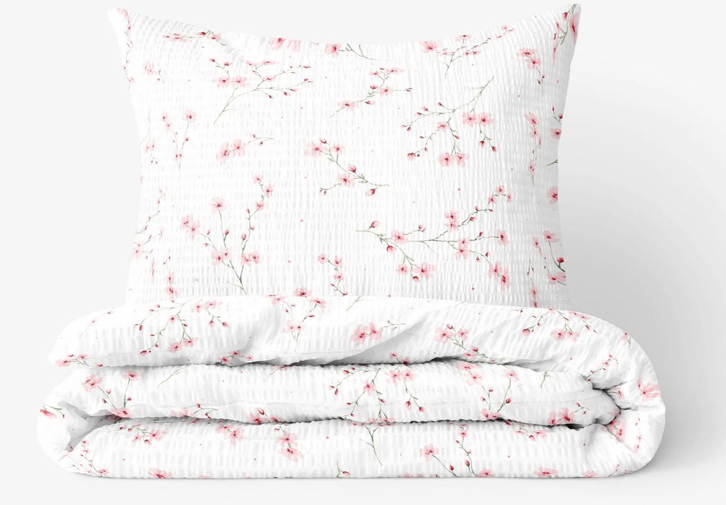 Goldea krepp ágyneműhuzat - cseresznyevirágok 140 x 220 és 70 x 90 cm