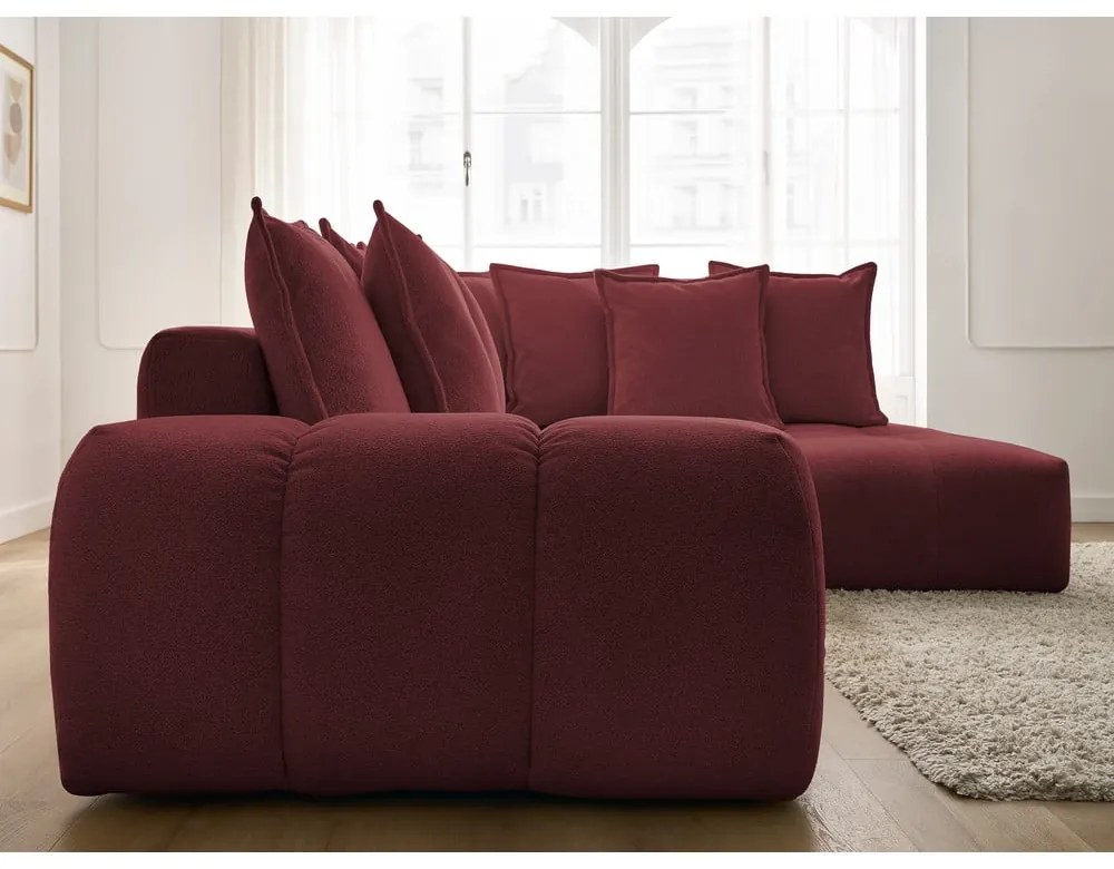 Borvörös zsenília kinyitható-tárolóhelyes sarokkanapé (jobb oldali-L alakú) Everest – Bobochic Paris