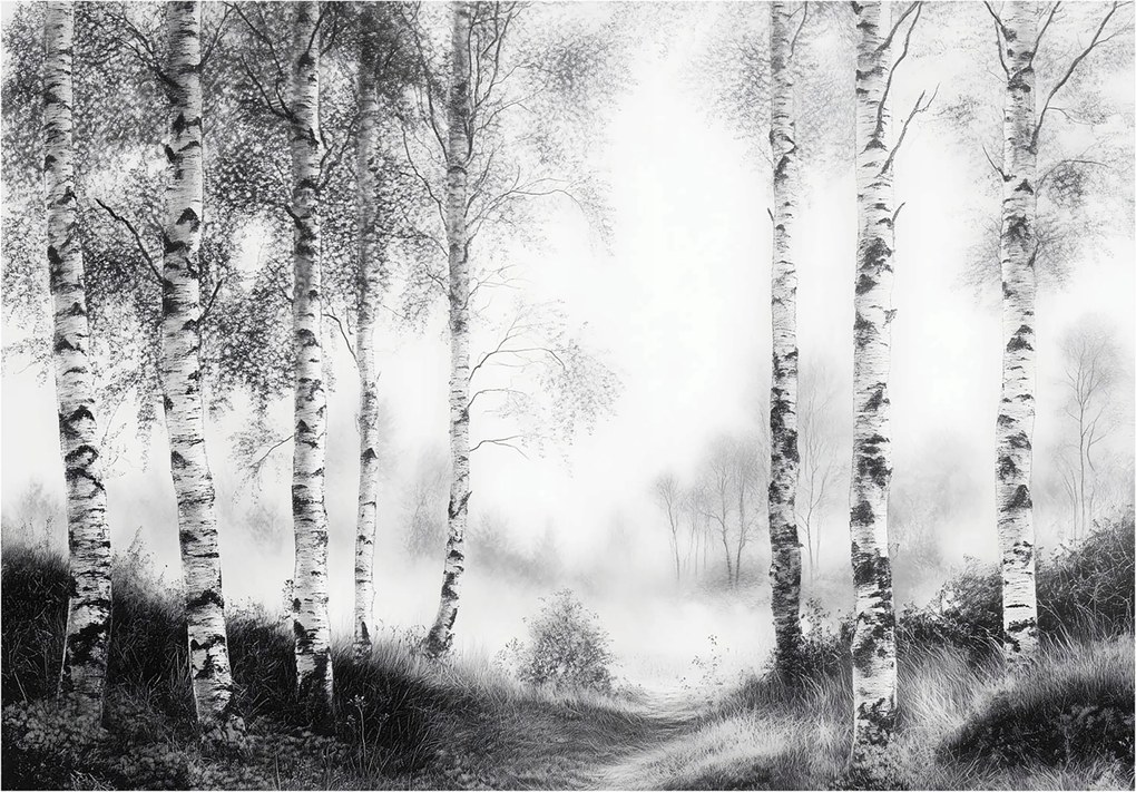 Fotótapéta Erdő Fák Fekete-fehér Hálószoba Nappali Tapéta Flizelina 400x280