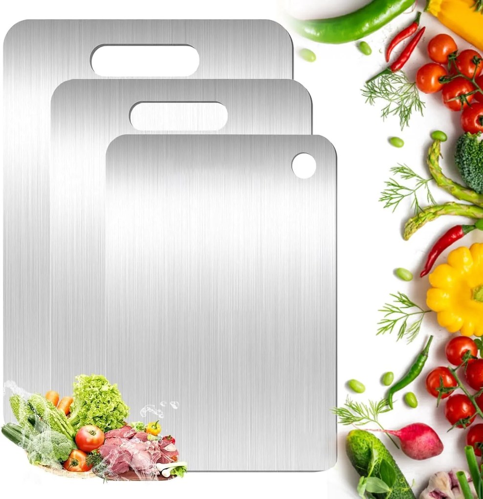 Rozsdamentes Acél Zöldség-hal Hús Vágódeszka Nagy 3db