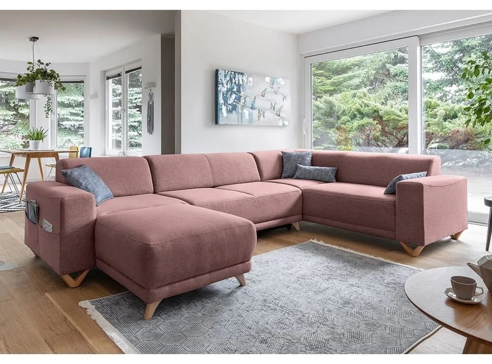 Rózsaszín kinyitható-tárolóhelyes sarokkanapé (jobb oldali-U alakú) Classy Sophie – Miuform