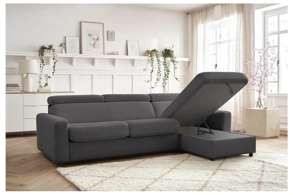 Sötétszürke kinyitható sarokkanapé (variálható) Monaco – Bobochic Paris