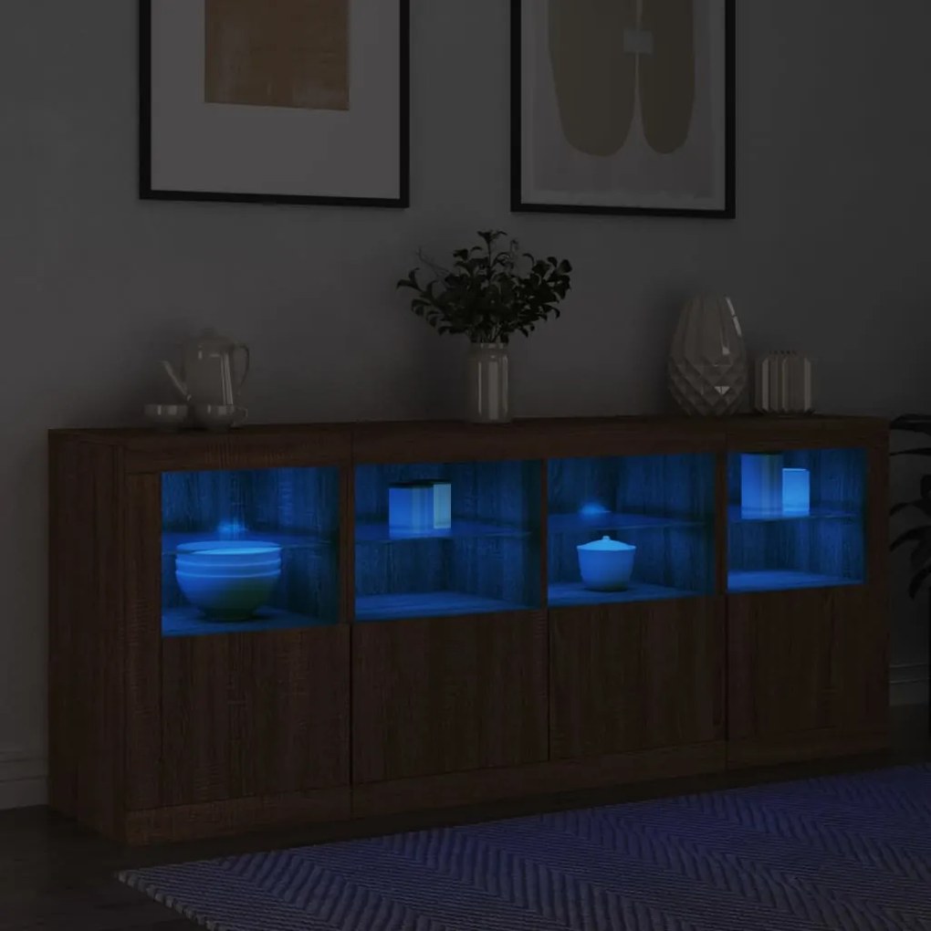 barna tölgy színű tálalószekrény LED-ekkel 163 x 37 x 67 cm