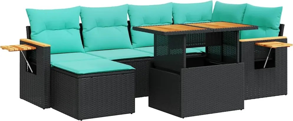 vidaXL 7 részes barna polyrattan akácfa kerti ülőgarnitúra párnákkal