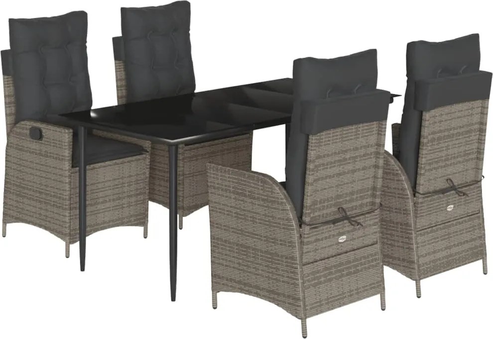 vidaXL 5 részes szürke polyrattan kerti étkezőgarnitúra párnával