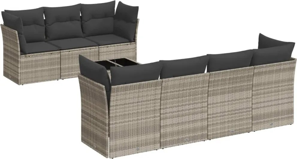 vidaXL 8 részes világosszürke polyrattan kerti ülőgarnitúra párnával