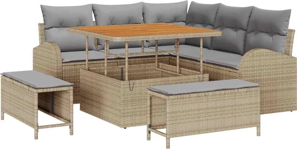 vidaXL Kerti Kanapé Szett párnával 8 pcs Beige és Világosszürke