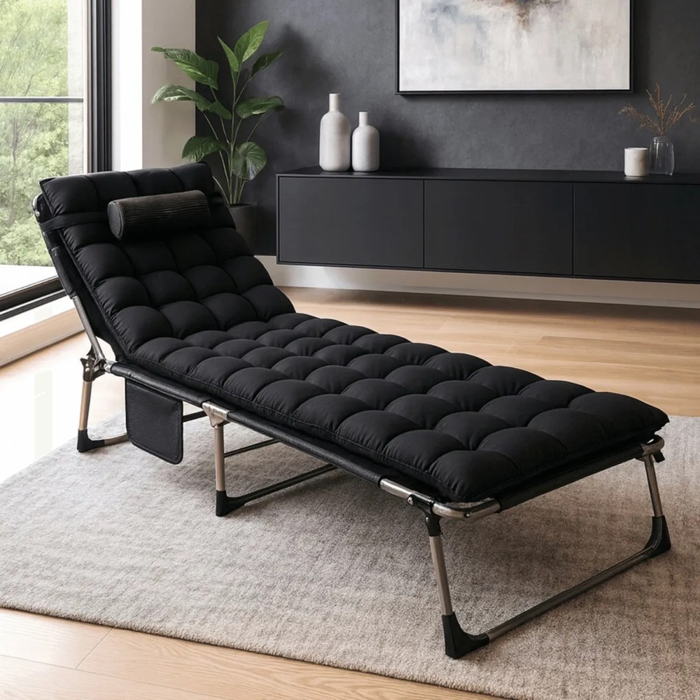 Napágy, kárpitozott kerti pihenőágy fekete színben. VENUS