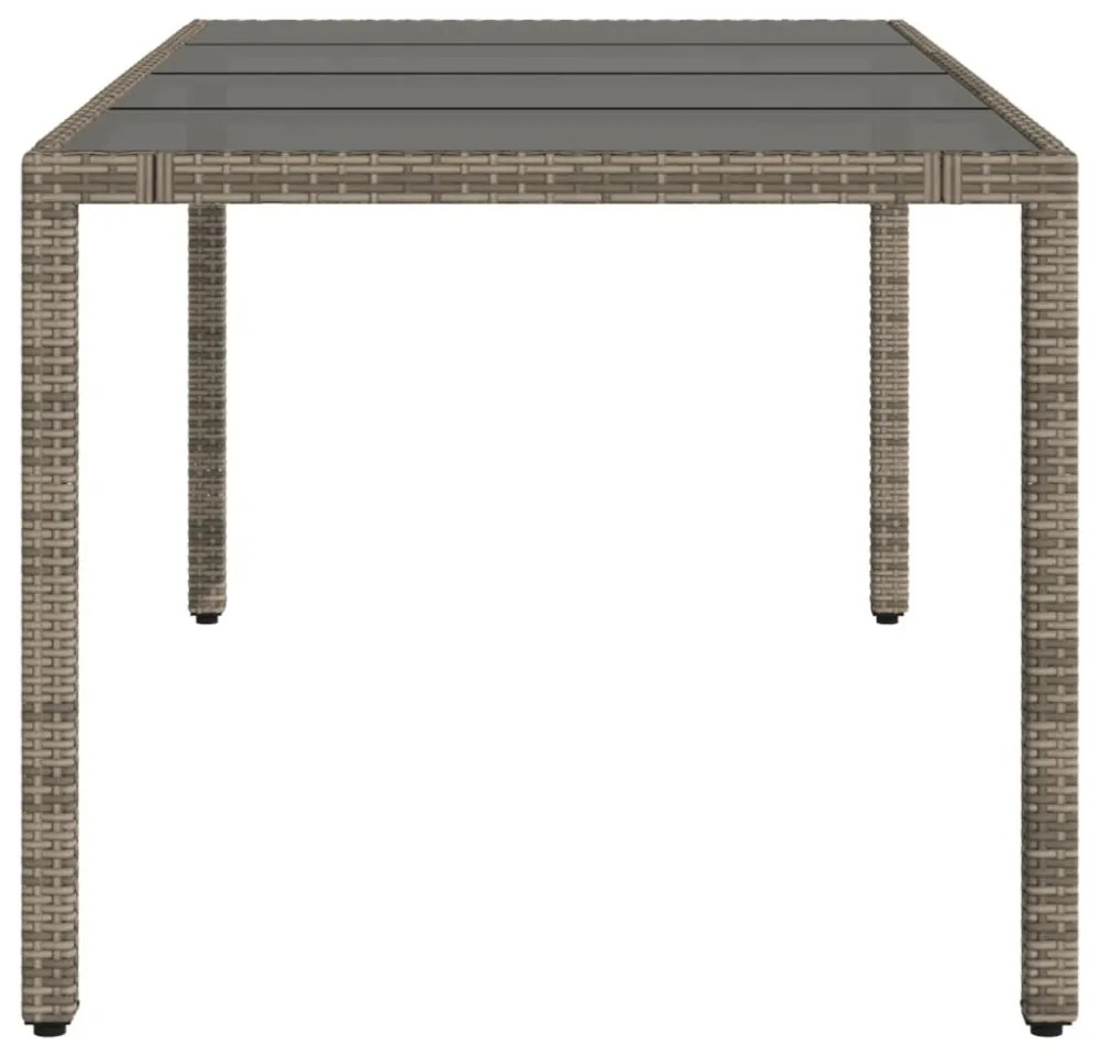 szürke polyrattan üveglapos kerti asztal 190 x 90 x 75 cm