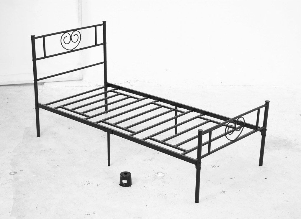 HOMCOM Egyszemélyes Fém Ágyváz 31 cm-es 90x190 cm-es Matrac számára Szívformájú Fejtámlával, Tárolóhellyel 95x196x100 cm Fekete | Aosom