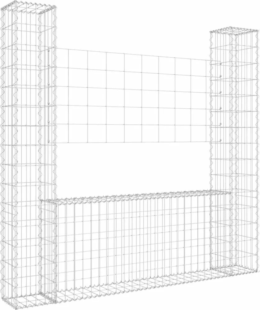 vidaXL U-alakú vas gabionkosár 2 oszloppal 140 x 20 x 150 cm