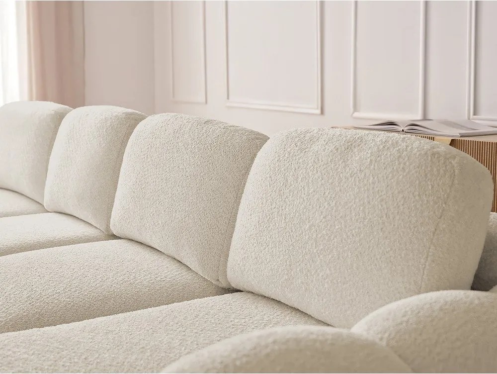 Bézs buklé kinyitható-tárolóhelyes sarokkanapé (jobb oldali-heverő résszel) Montaigne – Bobochic Paris