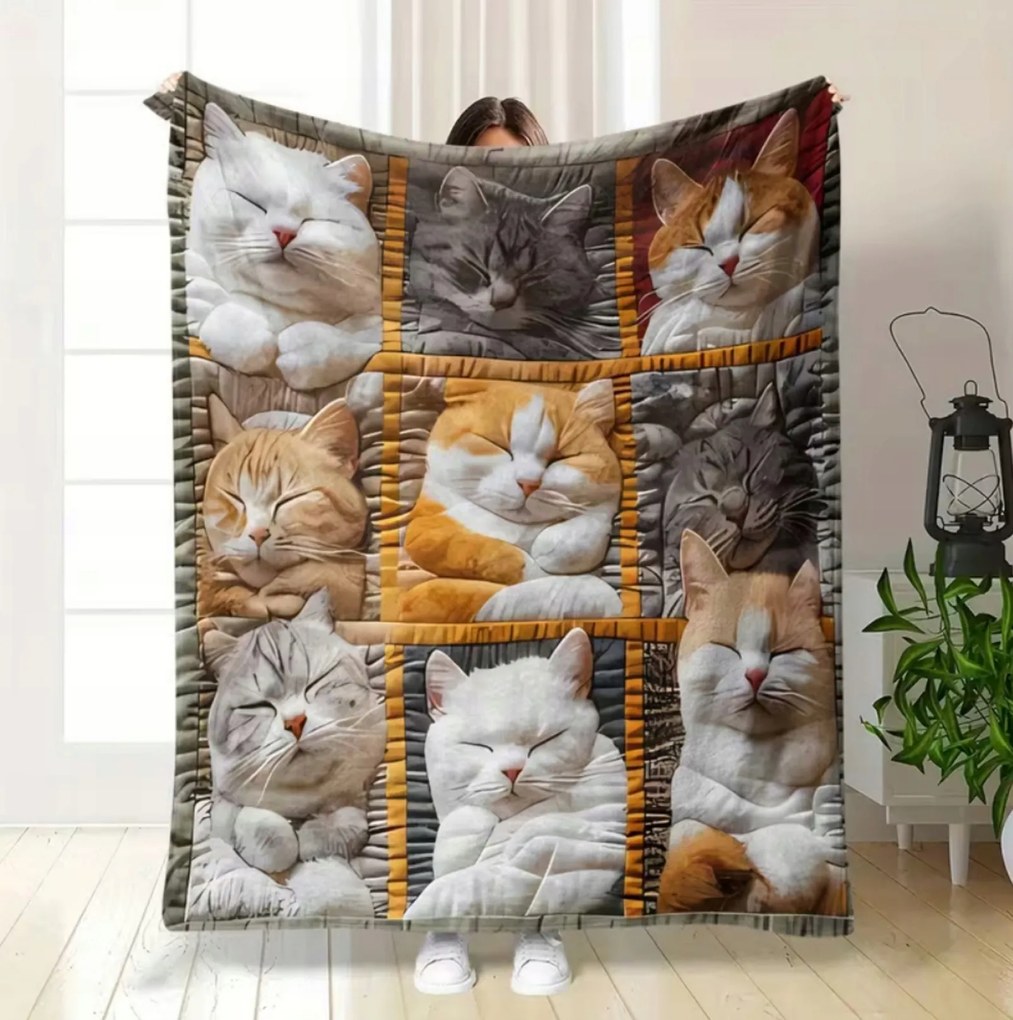 Takaró takaró pléd ágytakaró színes macskák kollázs boho 150x200 cm puha ajándék