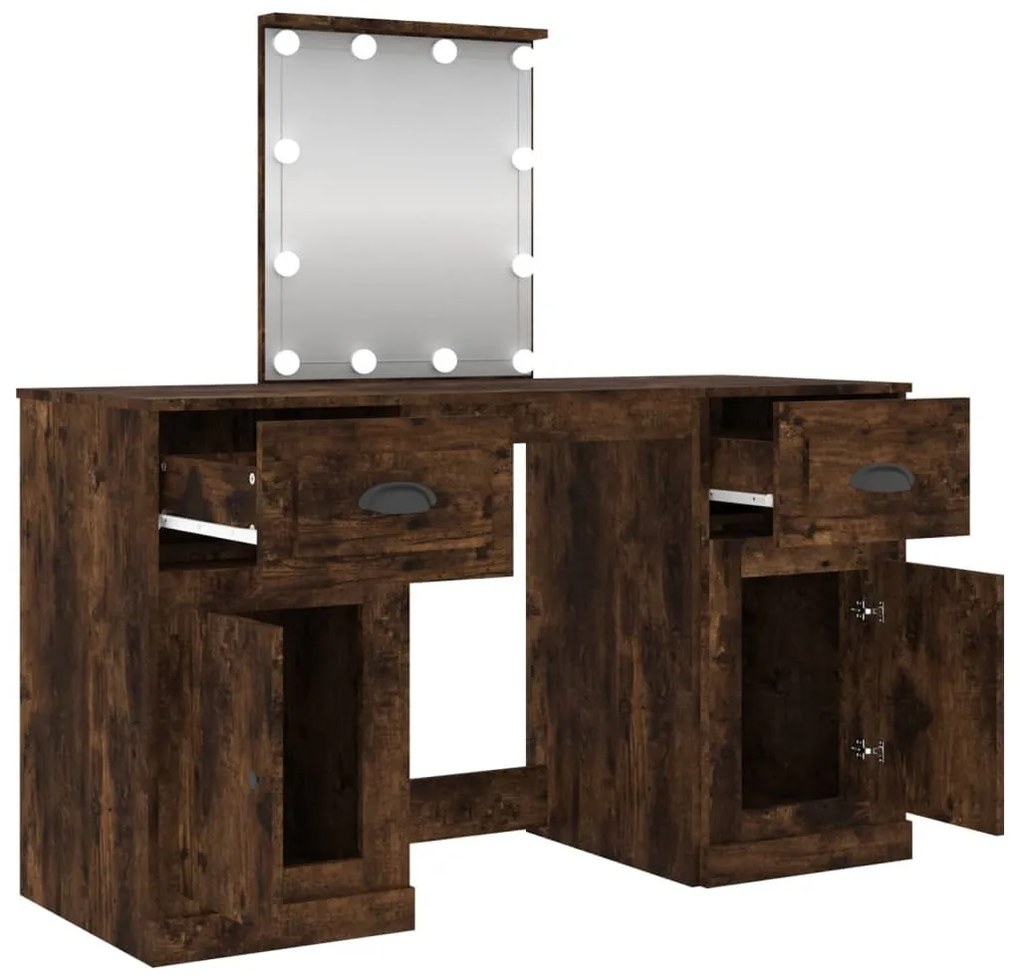 füstös tölgy színű fésülködőasztal LED-del 130 x 50 x 132,5 cm