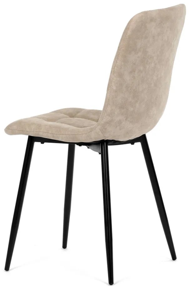 Scaun de sufragerie, material crem, picioare metalice negre